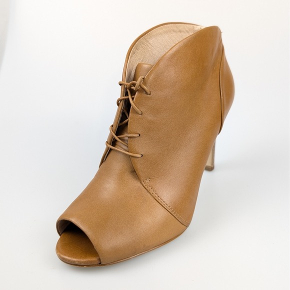 Louise et Cie Womens Verownia Leather Peep Toe Lace Up Booties Heels 8 Earthcore - Picture 1 of 8